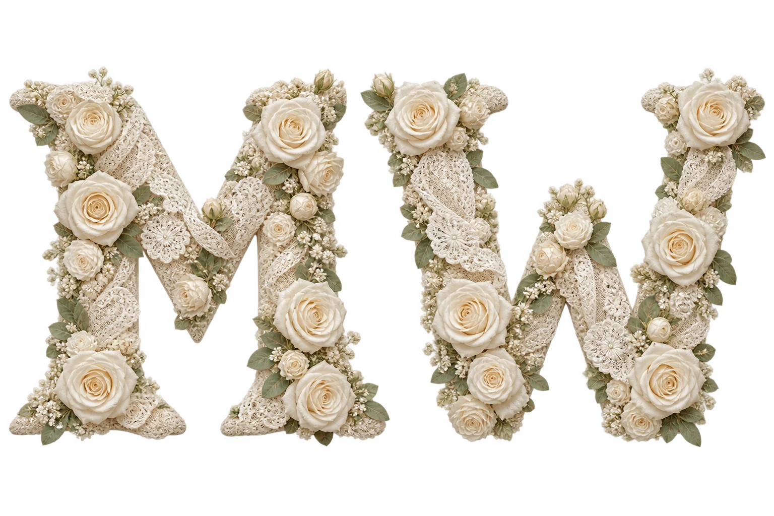 MW — monogramme de roses blanches
